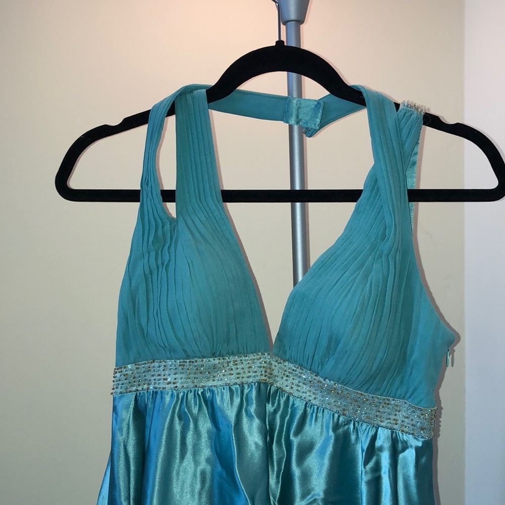 Adrianna Papell Beaded turquoise halter dress - Picture 2 of 4
